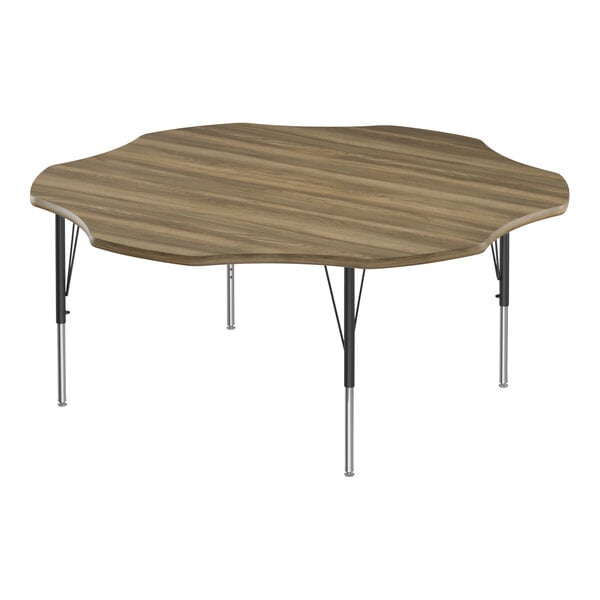 Correll Deluxe 60″ Flower Colonial Hickory 19″-29″ Adjustable Height High-Pressure Laminate Top Activity Table with Black Legs and Hickory T-Mold