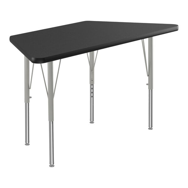 Correll Deluxe 24″ x 48″ Trapezoid Black Granite 19″-29″ Adjustable Height High-Pressure Laminate Top Activity Table with Silver Legs and Black T-Mold
