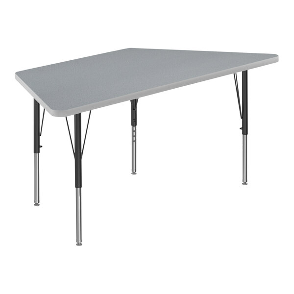 Correll Deluxe 30″ x 60″ Trapezoid Gray Granite 19″-29″ Adjustable Height High-Pressure Laminate Top Activity Table with Black Legs and Gray T-Mold