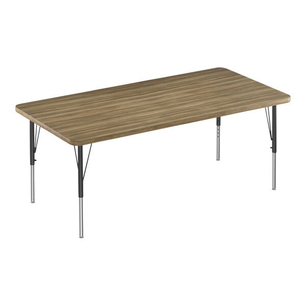Correll Deluxe 30″ x 48″ Rectangular Colonial Hickory 19″-29″ Adjustable Height High-Pressure Laminate Top Activity Table with Black Legs and Hickory T-Mold
