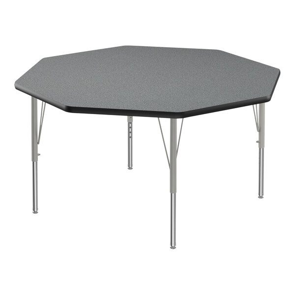 A grey hexagon Correll activity table with silver legs.