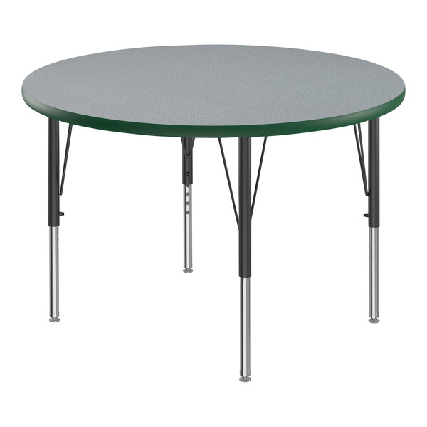 Correll 42″ Round Gray Granite 19″-29″ Adjustable Height Thermal-Fused Laminate Top Activity Table with Black Legs and Green T-Mold