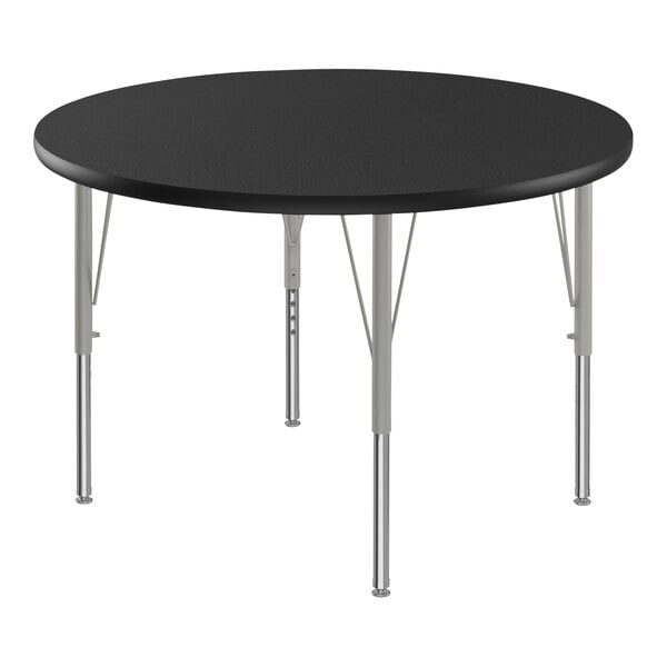 Correll 36″ Round Black Granite 19″-29″ Adjustable Height Thermal-Fused Laminate Top Activity Table with Silver Legs and Black T-Mold