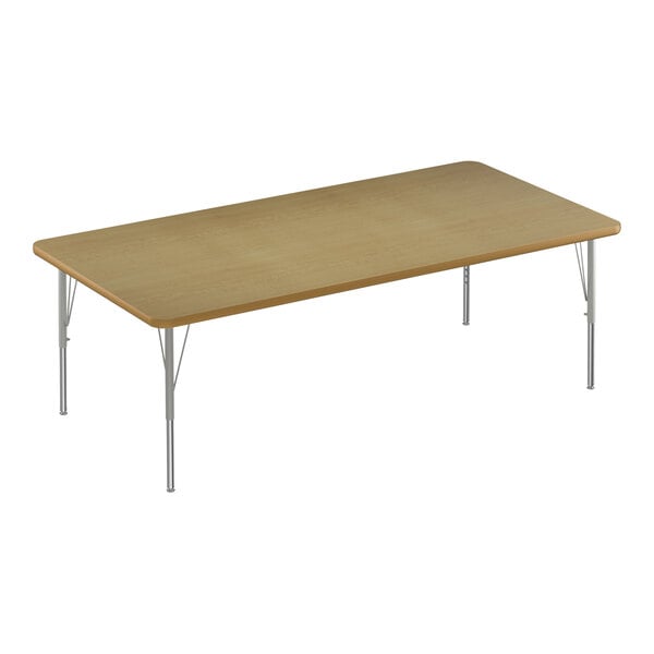 Correll Deluxe 36″ x 72″ Rectangular Fusion Maple 19″-29″ Adjustable Height High-Pressure Laminate Top Activity Table with Silver Legs and Fusion Maple T-Mold