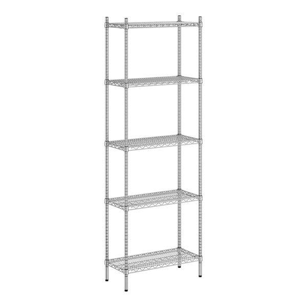 A Regency stainless steel wire shelving unit with five shelves.