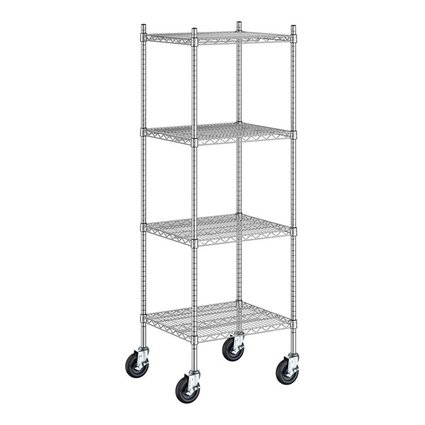 Regency Spec Line 21" Wide NSF Stainless Steel Wire Mobile Shelving Starter Kit with 4 Shelves and 64" Posts