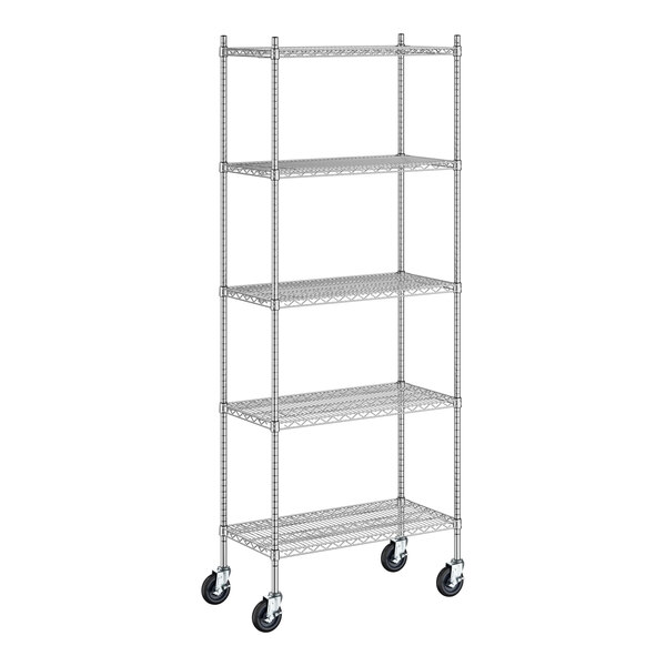 Regency Spec Line 18" Wide NSF Stainless Steel Wire Mobile Shelving Starter Kit with 5 Shelves and 86" Posts