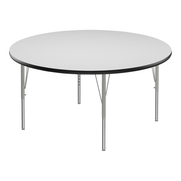 Correll Deluxe 60″ Round White 19″-29″ Adjustable Height High-Pressure Laminate Top Activity Table with Silver Legs and Black T-Mold