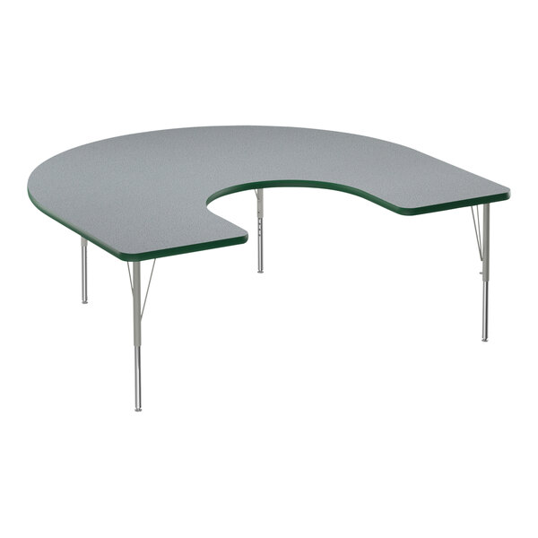 Correll 60″ x 66″ Horseshoe Gray Granite 19″-29″ Adjustable Height Thermal-Fused Laminate Top Activity Table with Silver Legs and Green T-Mold