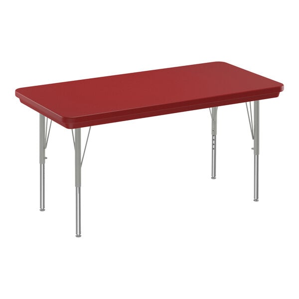 Correll 24″ x 48″ Rectangular Red 19″-29″ Adjustable Height Blow-Molded Activity Table with Silver Legs