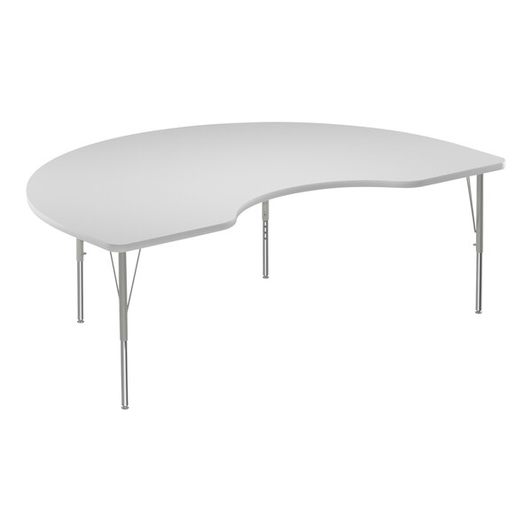 Correll 48″ x 72″ Kidney White 19″-29″ Adjustable Height High-Pressure Dry Erase Board Top Activity Table with Silver Legs and Gray T-Mold