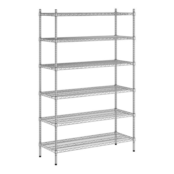 A wireframe of a Regency chrome wire shelving unit with 6 shelves.