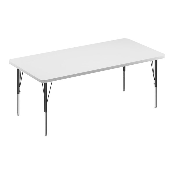 Correll 30″ x 48″ Rectangular White 19″-29″ Adjustable Height High-Pressure Dry Erase Board Top Activity Table with Black Legs and Gray T-Mold