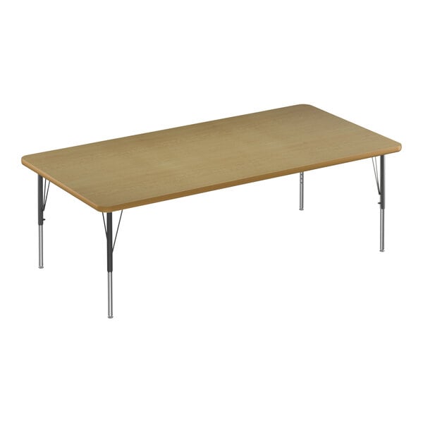 Correll Deluxe 36″ x 72″ Rectangular Fusion Maple 19″-29″ Adjustable Height High-Pressure Laminate Top Activity Table with Black Legs and Fusion Maple T-Mold