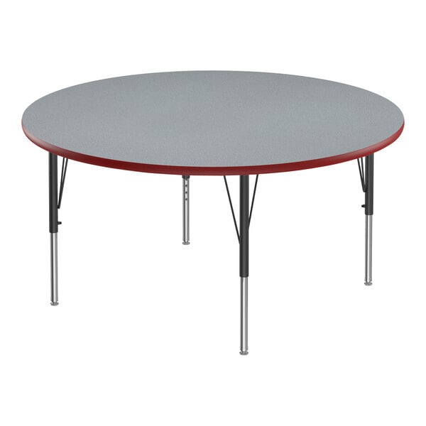 Correll Deluxe 60″ Round Gray Granite 19″-29″ Adjustable Height High-Pressure Laminate Top Activity Table with Black Legs and Red T-Mold