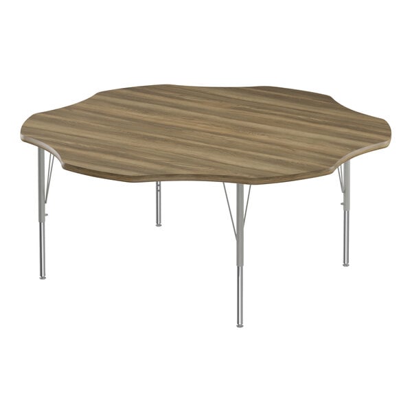 Correll Deluxe 60″ Flower Colonial Hickory 19″-29″ Adjustable Height High-Pressure Laminate Top Activity Table with Silver Legs and Hickory T-Mold