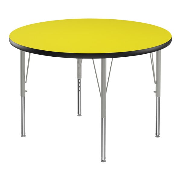 Correll Deluxe 42″ Round Yellow 19″-29″ Adjustable Height High-Pressure Laminate Top Activity Table with Silver Legs and Black T-Mold