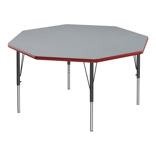 Correll 48″ Octagon Gray Granite 19″-29″ Adjustable Height Thermal-Fused Laminate Top Activity Table with Black Legs and Red T-Mold