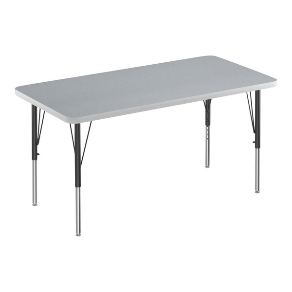 Correll 24″ x 36″ Rectangular Gray Granite 19″-29″ Adjustable Height Thermal-Fused Laminate Top Activity Table with Black Legs and Gray T-Mold
