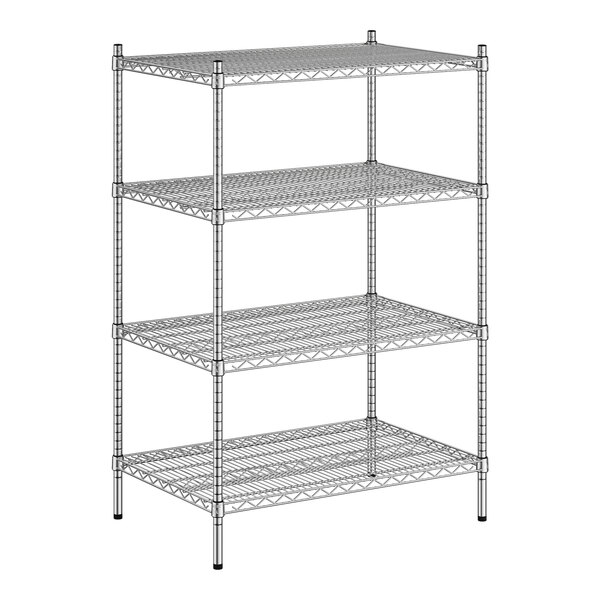 Regency Spec Line 24" Wide NSF Stainless Steel Wire Stationary Shelving Starter Kit with 4 Shelves and 54" Posts