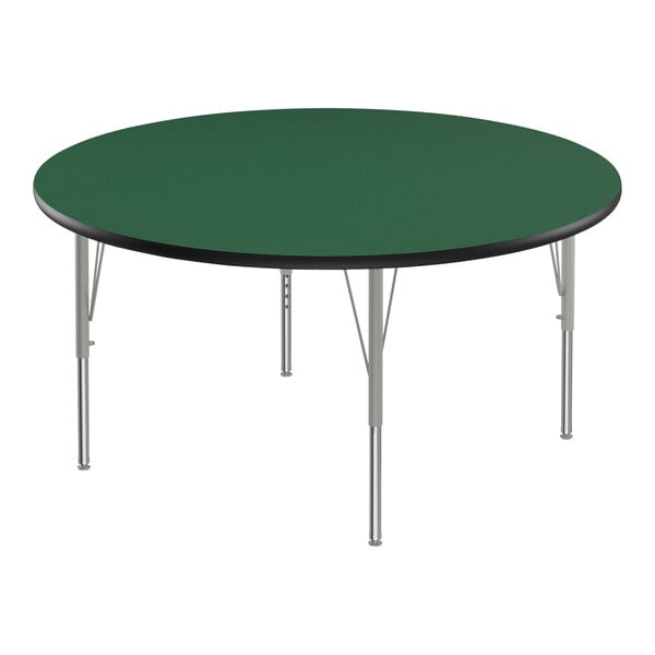 Correll Deluxe 48″ Round Green 19″-29″ Adjustable Height High-Pressure Laminate Top Activity Table with Silver Legs and Black T-Mold