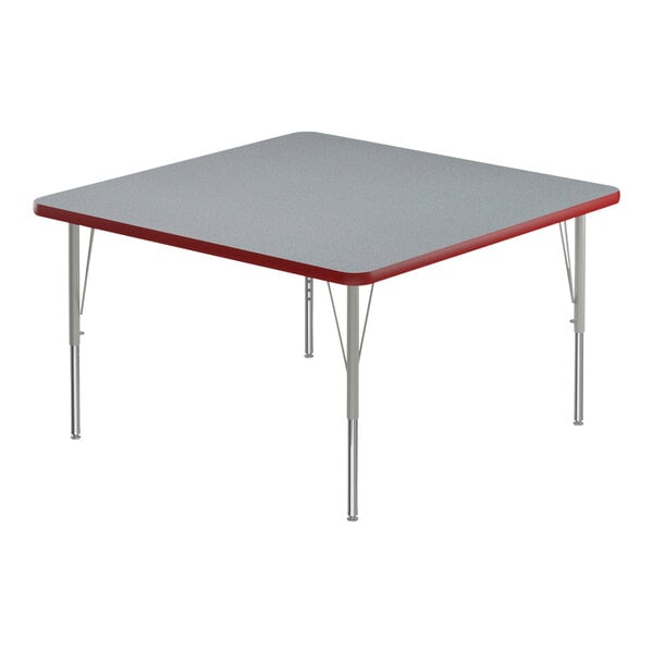 Correll 42″ Square Gray Granite 19″-29″ Adjustable Height High-Pressure Top Activity Table with Silver Legs and Red T-Mold