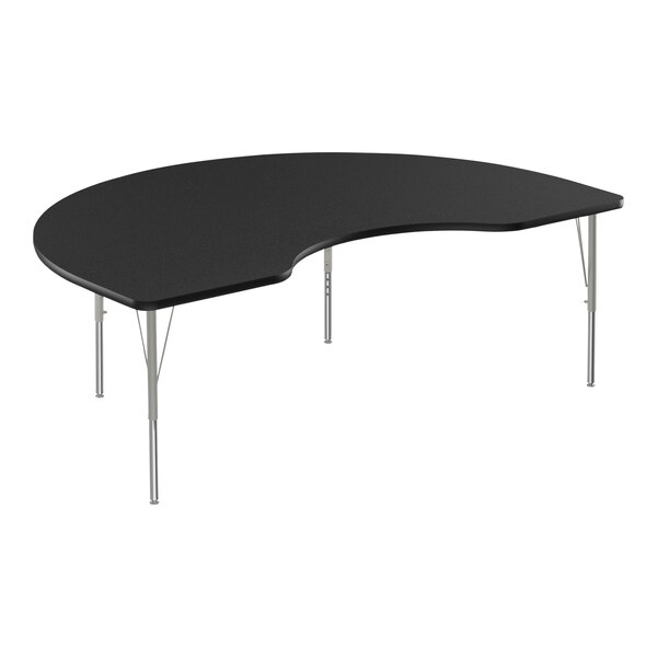 Correll EconoLine 48″ x 72″ Kidney Black Granite 19″-29″ Adjustable Height Melamine Top Activity Table with Silver Legs and Black T-Mold