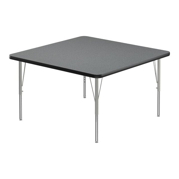 Correll Deluxe 48″ Square Montana Granite 19″-29″ Adjustable Height High-Pressure Laminate Top Activity Table with Silver Legs and Black T-Mold
