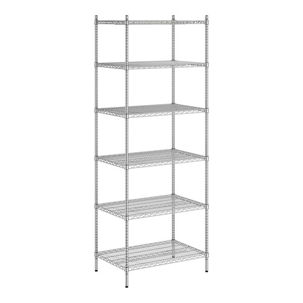 Regency Spec Line 24" Wide NSF Stainless Steel Wire Stationary Shelving Starter Kit with 6 Shelves and 96" Posts