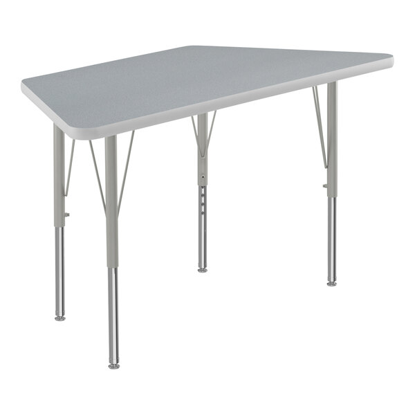 Correll Deluxe 24″ x 48″ Trapezoid Gray Granite 19″-29″ Adjustable Height High-Pressure Laminate Top Activity Table with Silver Legs and Gray T-Mold