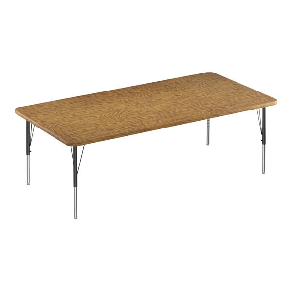 Correll Deluxe 36″ x 72″ Rectangular Medium Oak 19″-29″ Adjustable Height High-Pressure Laminate Top Activity Table with Black Legs and Medium Oak T-Mold