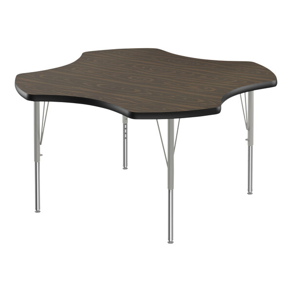 A Correll rectangular activity table with silver legs and black trim.