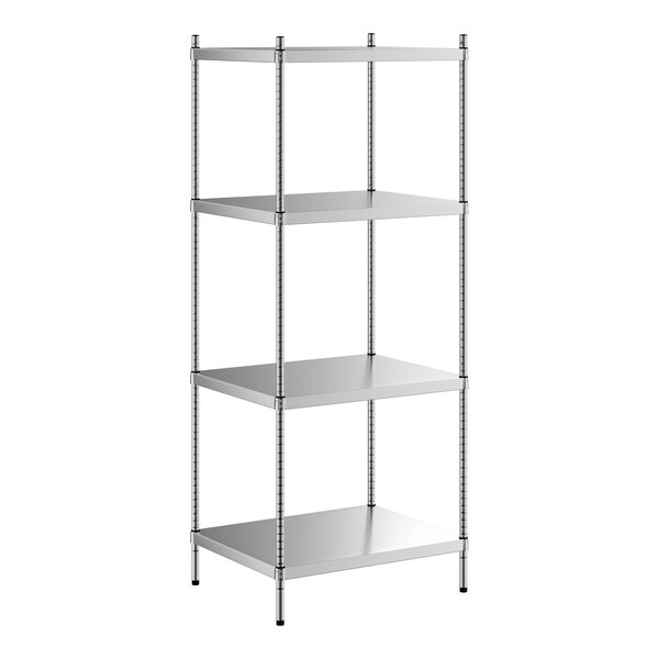 A Regency stainless steel shelving unit with four shelves.