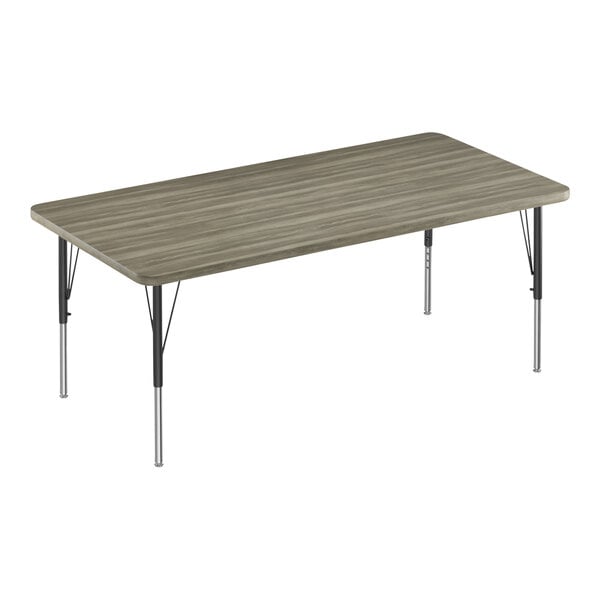 Correll Deluxe 30″ x 72″ Rectangular New England Driftwood 19″-29″ Adjustable Height High-Pressure Laminate Top Activity Table with Black Legs and Driftwood T-Mold