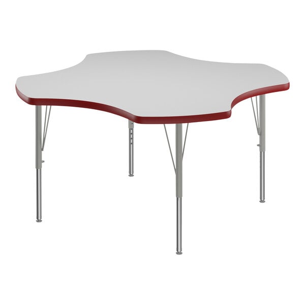 Correll 48″ Clover White 19″-29″ Adjustable Height High-Pressure Dry Erase Board Top Activity Table with Silver Legs and Red T-Mold