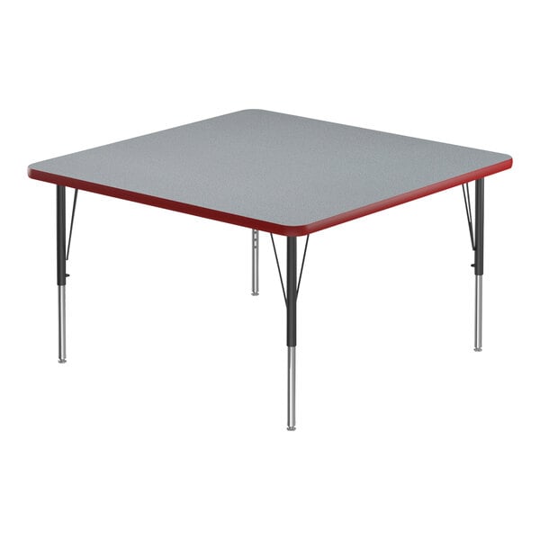 Correll 36″ Square Gray Granite 19″-29″ Adjustable Height Thermal-Fused Laminate Top Activity Table with Black Legs and Red T-Mold