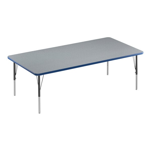 Correll Deluxe 36″ x 60″ Rectangular Gray Granite 19″-29″ Adjustable Height High-Pressure Laminate Top Activity Table with Black Legs and Blue T-Mold