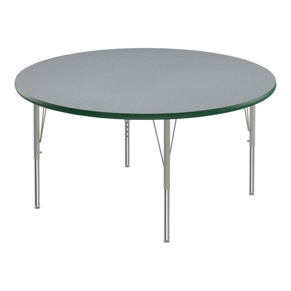Correll 60″ Round Gray Granite 19″-29″ Adjustable Height Thermal-Fused Laminate Top Activity Table with Silver Legs and Green T-Mold