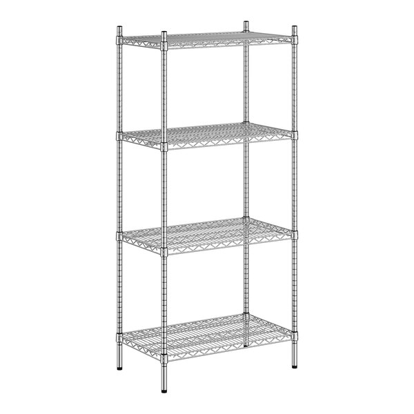 Regency Spec Line 18" Wide NSF Stainless Steel Wire Stationary Shelving Starter Kit with 4 Shelves and 64" Posts
