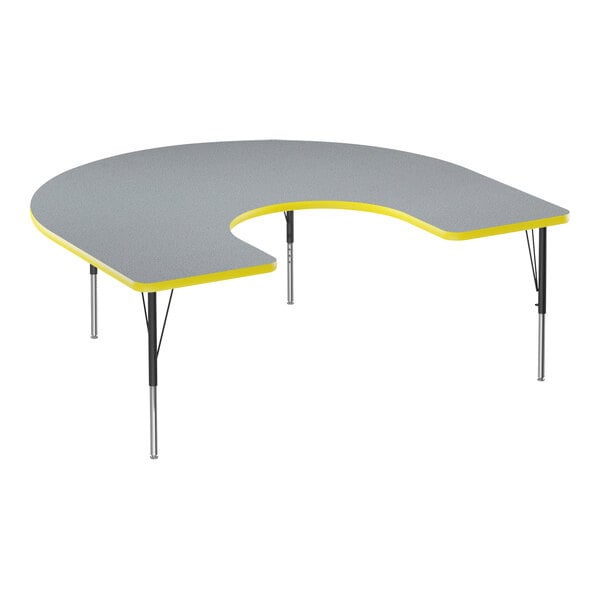 Correll 60″ x 66″ Horseshoe Gray Granite 19″-29″ Adjustable Height Thermal-Fused Laminate Top Activity Table with Black Legs and Yellow T-Mold