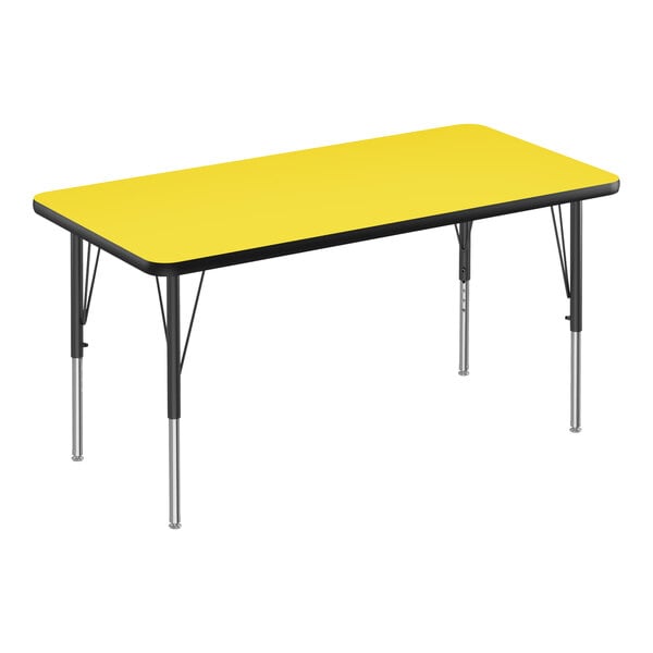 Correll Deluxe 24″ x 36″ Rectangular Yellow 19″-29″ Adjustable Height High-Pressure Laminate Top Activity Table with Silver Legs and Black T-Mold
