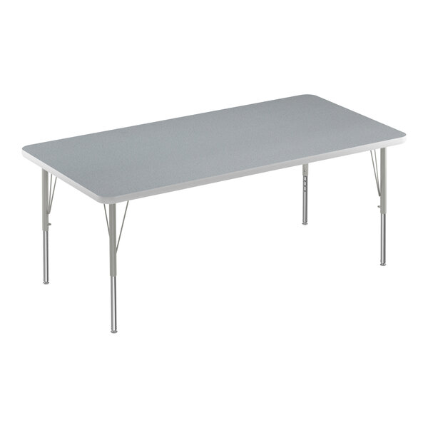 Correll 30″ x 72″ Rectangular Gray Granite 19″-29″ Adjustable Height Thermal-Fused Laminate Top Activity Table with Silver Legs and Gray T-Mold