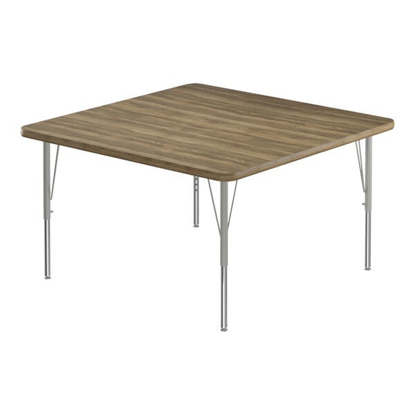 Correll Deluxe 48″ Square Colonial Hickory 19″-29″ Adjustable Height High-Pressure Laminate Top Activity Table with Silver Legs and Hickory T-Mold