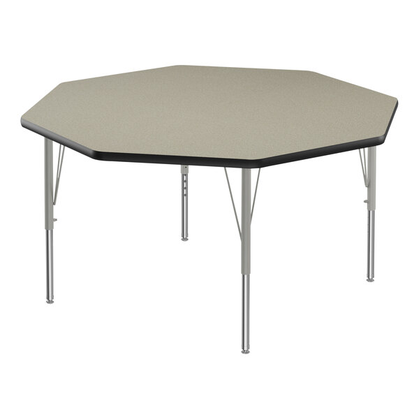 Correll Deluxe 48″ Octagon Savannah Sand 19″-29″ Adjustable Height High-Pressure Laminate Top Activity Table with Silver Legs and Black T-Mold