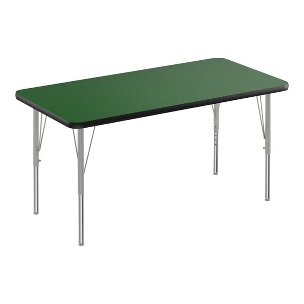 Correll Deluxe 24″ x 36″ Rectangular Green 19″-29″ Adjustable Height High-Pressure Laminate Top Activity Table with Silver Legs and Black T-Mold