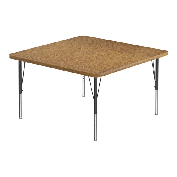 Correll Deluxe 36″ Square Medium Oak 19″-29″ Adjustable Height High-Pressure Laminate Top Activity Table with Black Legs and Medium Oak T-Mold