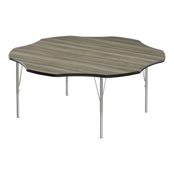 Correll Deluxe 60″ Flower New England Driftwood 19″-29″ Adjustable Height High-Pressure Laminate Top Activity Table with Silver Legs and Black T-Mold