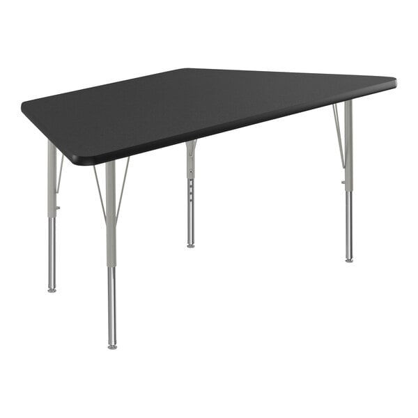 Correll EconoLine 26″ x 58″ Trapezoid Black Granite 19″-29″ Adjustable Height Melamine Top Activity Table with Silver Legs and Black T-Mold