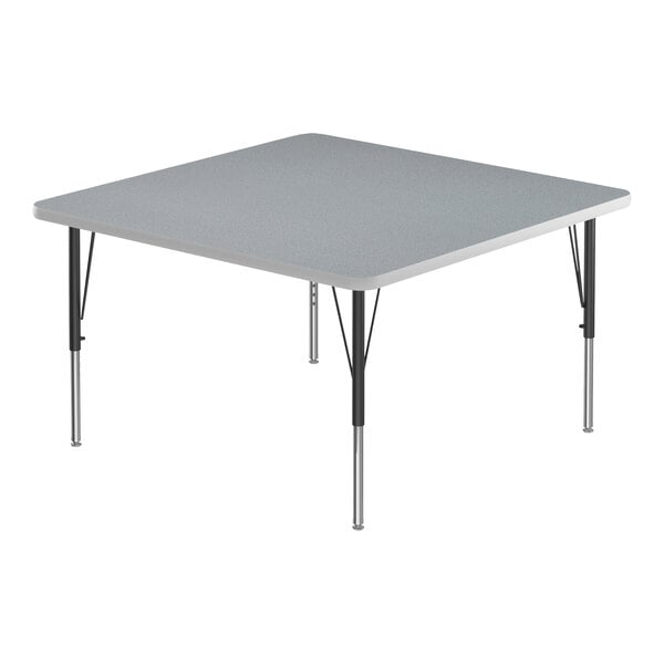 Correll 48″ Square Gray Granite 19″-29″ Adjustable Height High-Pressure Top Activity Table with Black Legs and Gray T-Mold