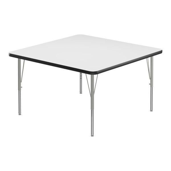 Correll 42″ Square White 19″-29″ Adjustable Height High-Pressure Dry Erase Board Top Activity Table with Silver Legs and Black T-Mold